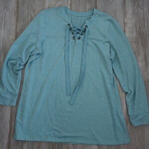 Teal Lace-Up Women's Top